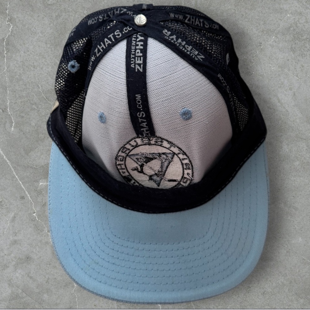 ✅Vintage 90s Zephyr Powder Blue Pittsburgh Penguins Mesh Trucker Hat - Picture 9 of 16